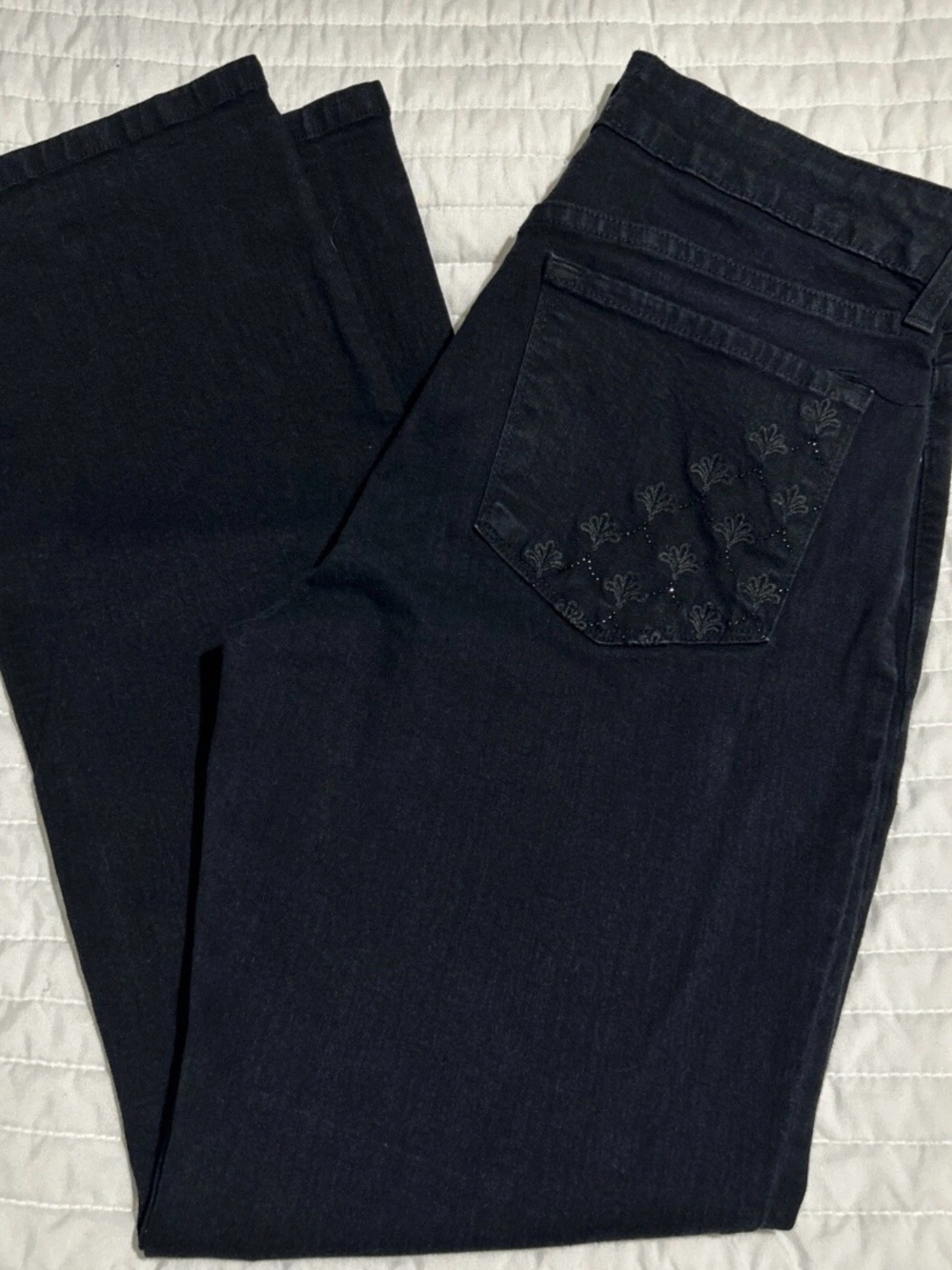 NYDJ Women’s Black Denim Jeans Boot Cut Flared Embellished Back Pocket 6P
